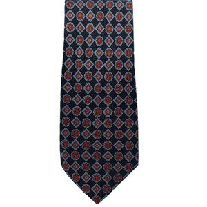 Dimoda Geometric Pattern Red Black 100% Silk Necktie